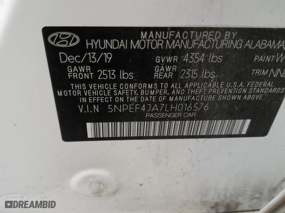 2020 Hyundai Sonata SEL with VIN 5NPEF4JA7LH016576, listed as a Copart auction lot 49650105 with 81,934 mi miles and Salvage Title. Bid and sale history available at carsss.com. Image 14.