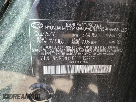 2017 Hyundai Elantra SE with VIN 5NPD84LF5HH152257, listed as a Copart auction lot 47344035 with 44,343 mi miles and Salvage Title. Bid and sale history available at DreamBid. Image 12.