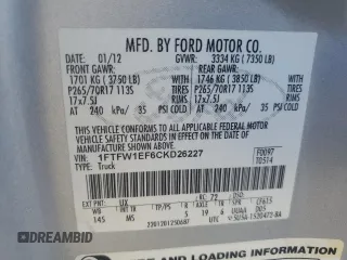 2012 Ford F-150 XL with VIN 1FTFW1EF6CKD26227, listed as a Copart auction lot 48853885 with 141,957 mi miles and Salvage Title. Bid and sale history available at carsss.com. Image 15.
