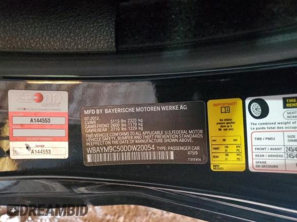 2013 BMW 6 Series 650i with VIN WBAYM9C50DDW20054, listed as a Copart auction lot 71563434 with 83,640 mi miles and Salvage Title. Bid and sale history available at carsss.com. Image 12.