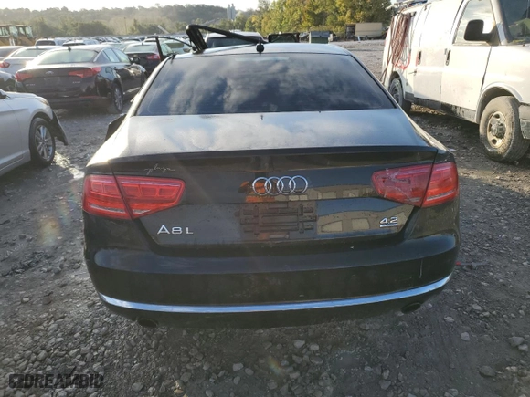 2012 Audi A8 L with VIN WAURVAFD3CN009319, listed as a Copart auction lot 74058904 with 0 mi miles and Salvage Title. Bid and sale history available at carsss.com. Image 6.
