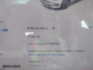 2023 Tesla Model 3 with VIN 5YJ3E1EA0PF646723, listed as a IAAI auction lot 41814168 with 11,924 mi miles. Bid and sale history available at carsss.com. Image 7.