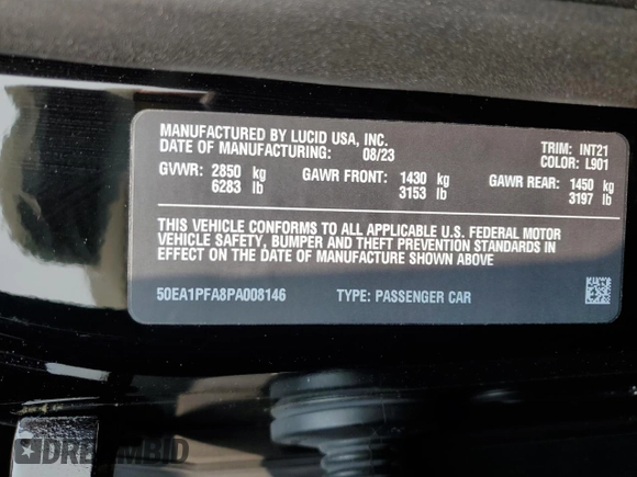 2023 Lucid Air Pure z VIN 50EA1PFA8PA008146, wystawiony jako Copart lot #59182745 z przebiegiem 23 861 mil mil oraz Szkoda całkowita • Salvage title. Historia ofert i sprzedaży dostępna na DreamBid. Obrazek 13.