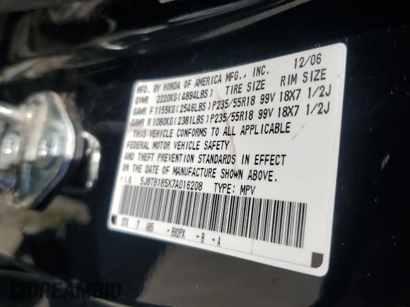 2007 Acura RDX Technology z VIN 5J8TB185X7A016208, wystawiony jako Copart lot #53730025 z przebiegiem 200 582 mil mil oraz Szkoda całkowita • Salvage title. Historia ofert i sprzedaży dostępna na DreamBid. Obrazek 12.