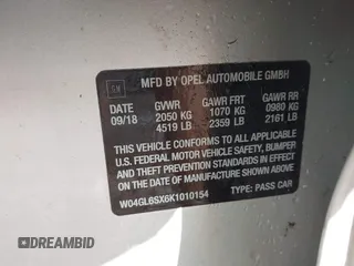 2019 Buick Regal Preferred with VIN W04GL6SX6K1010154, listed as a IAAI auction lot 41732473 with 38,736 mi miles and . Bid and sale history available at DreamBid. Image 9.