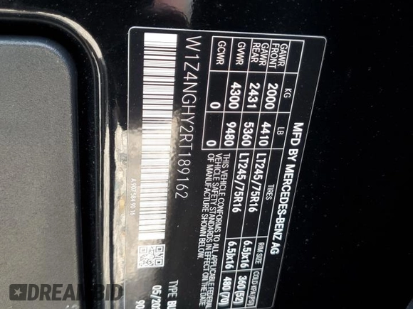 2024 Mercedes-Benz Sprinter Passenger with VIN W1Z4NGHY2RT189162, listed as a Copart auction lot 87842825 with 4,126 mi miles and Salvage Title. Bid and sale history available at carsss.com. Image 13.