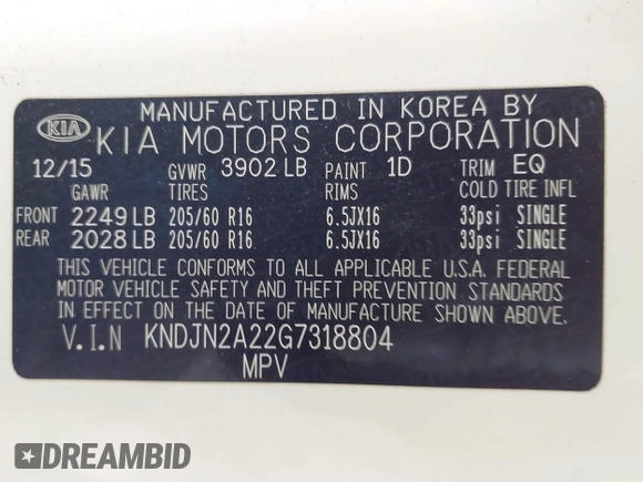 2016 Kia Soul z VIN KNDJN2A22G7318804, wystawiony jako IAAI lot #41860656 z przebiegiem 115 089 mil mil oraz . Historia ofert i sprzedaży dostępna na DreamBid. Obrazek 9.