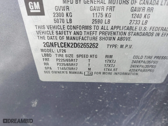 2013 Chevrolet Equinox LS with VIN 2GNFLCEK2D6265262, listed as a IAAI auction lot 41675729 with 74,185 mi miles. Bid and sale history available at carsss.com. Image 9.