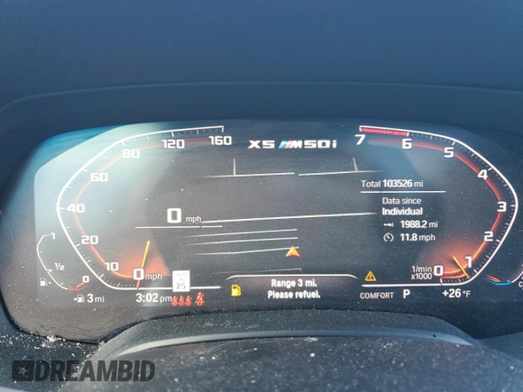2020 BMW X5 M50i with VIN 5UXJU4C05LL227875, listed as a Copart auction lot 43477225 with 103,526 mi miles and Clean Title. Bid and sale history available at DreamBid. Image 9.