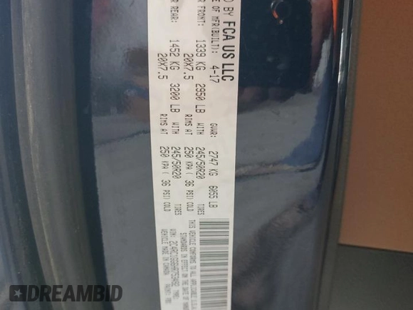2017 Chrysler Pacifica Limited with VIN 2C4RC1GG6HR753492, listed as a Copart auction lot 54918255 with 277,597 mi miles and Salvage title. Bid and sale history available at DreamBid. Image 13.