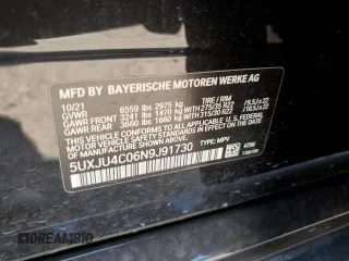 2022 BMW X5 M50i with VIN 5UXJU4C06N9J91730, listed as a Copart auction lot 58045612 with 0 mi miles. Bid and sale history available at carsss.com. Image 10.