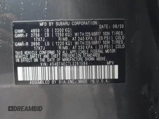 2020 Subaru Outback Premium with VIN 4S4BTAEC7L3261584, listed as a IAAI auction lot 42358700 with 71,396 mi miles and . Bid and sale history available at DreamBid. Image 9.
