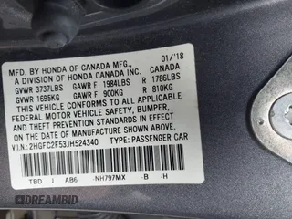 2018 Honda Civic Sedan LX with VIN 2HGFC2F53JH524340, listed as a IAAI auction lot 41778389 with 86,218 mi miles. Bid and sale history available at carsss.com. Image 9.