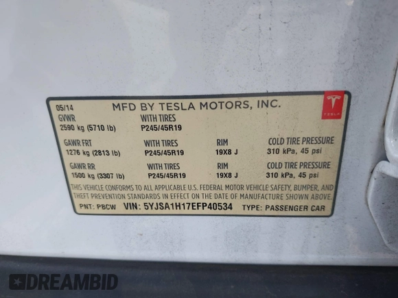 2014 Tesla Model S 60 с VIN 5YJSA1H17EFP40534, выставлен на аукционе IAAI как лот 42346697 с пробегом 203 166 миль миль и . История ставок и продаж доступна на DreamBid. Изображение 9.