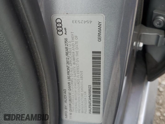 2017 Audi A6 Premium z VIN WAUF8AFC4HN068923, wystawiony jako Copart lot #51334505 z przebiegiem 70 529 mil mil oraz Szkoda całkowita • Salvage title. Historia ofert i sprzedaży dostępna na DreamBid. Obrazek 12.