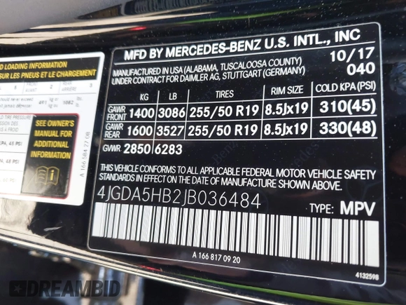 2018 Mercedes-Benz GLE 350 with VIN 4JGDA5HB2JB036484, listed as a IAAI auction lot 42280440 with 83,565 mi miles and . Bid and sale history available at DreamBid. Image 9.