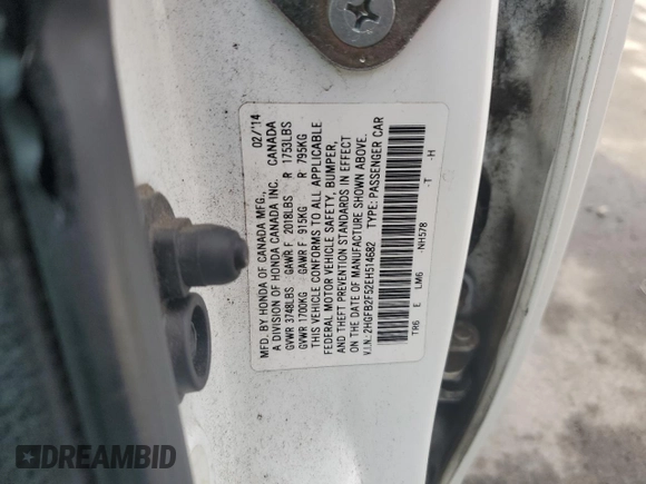 2014 Honda Civic Sedan LX with VIN 2HGFB2F52EH514682, listed as a Copart auction lot 50954965 with 134,401 mi miles and Salvage Title. Bid and sale history available at carsss.com. Image 13.