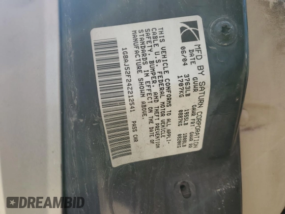 2004 Saturn ION ION 2 z VIN 1G8AJ52F24Z212541, wystawiony jako Copart lot #56357385 z przebiegiem 126 138 mil mil oraz Szkody całkowita. Historia ofert i sprzedaży dostępna na DreamBid. Obrazek 12.