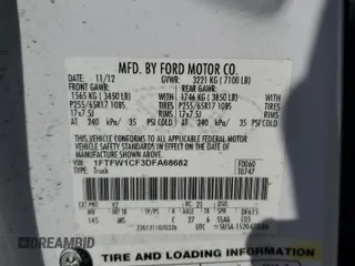 2013 Ford F-150 XL with VIN 1FTFW1CF3DFA68682, listed as a Copart auction lot 61295665 with 139,134 mi miles and Salvage title. Bid and sale history available at DreamBid. Image 12.
