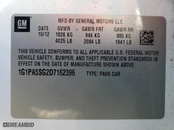 2013 Chevrolet Cruze LS with VIN 1G1PA5SG2D7162396, listed as a Copart auction lot 51337065 with 76,427 mi miles and Salvage Title. Bid and sale history available at carsss.com. Image 12.
