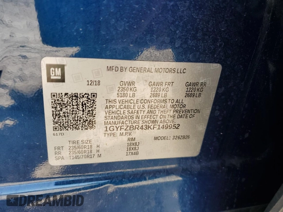 2019 Cadillac XT4 AWD Luxury with VIN 1GYFZBR43KF149952, listed as a Copart auction lot 64898985 with 71,513 mi miles and Non repairable. Bid and sale history available at DreamBid. Image 12.