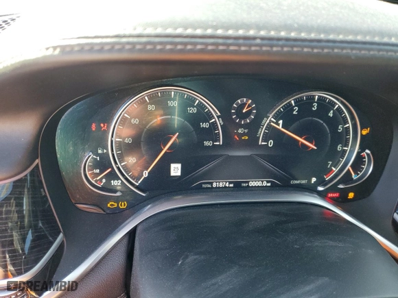 2019 BMW 7 Series 740i xDrive with VIN WBA7E4C56KGV70297, listed as a Copart auction lot 78858504 with 81,874 mi miles and Salvage Title. Bid and sale history available at carsss.com. Image 9.