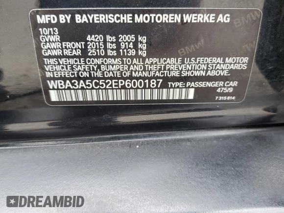 2014 BMW 3 Series 328i with VIN WBA3A5C52EP600187, listed as a Copart auction lot 53195295 with 80,865 mi miles and Salvage Title. Bid and sale history available at carsss.com. Image 15.
