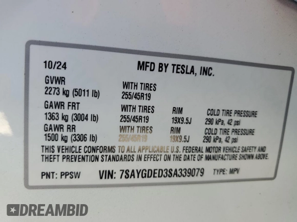 2025 Tesla Model Y Long Range with VIN 7SAYGDED3SA339079, listed as a Copart auction lot 82041424 with 1,793 mi miles and Salvage Title. Bid and sale history available at DreamBid. Image 15.