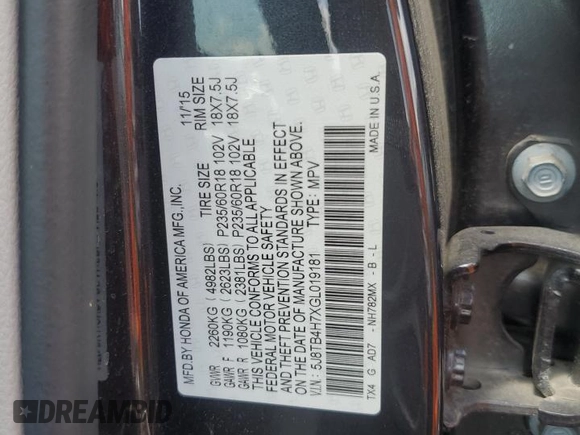 2016 Acura RDX Advance z VIN 5J8TB4H7XGL019181, wystawiony jako Copart lot #62218705 z przebiegiem 110 711 mil mil oraz Szkoda całkowita • Salvage title. Historia ofert i sprzedaży dostępna na DreamBid. Obrazek 13.