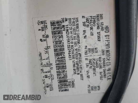 2002 Ford Explorer с VIN 1FMZU75E12ZB96453, выставлен на аукционе Copart как лот 89016865 с пробегом Не указан миль и Списание • Salvage title. История ставок и продаж доступна на DreamBid. Изображение 14.