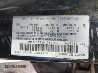 2013 Mazda 3 i SV with VIN JM1BL1TGXD1729153, listed as a IAAI auction lot 42212487 with 217,339 mi miles and . Bid and sale history available at DreamBid. Image 9.