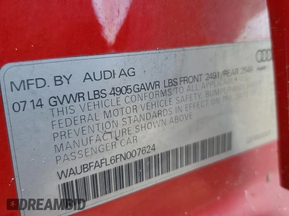 2015 Audi A4 Premium z VIN WAUBFAFL6FN007624, wystawiony jako Copart lot #73561044 z przebiegiem 117 139 mil mil oraz Szkoda całkowita • Salvage title. Historia ofert i sprzedaży dostępna na DreamBid. Obrazek 12.