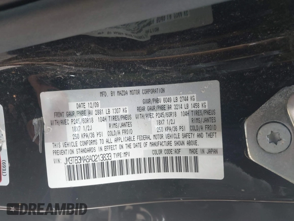 2010 Mazda CX-9 Grand Touring с VIN JM3TB3MA8A0213833, выставлен на аукционе IAAI как лот 42110807 с пробегом 160 417 миль миль и . История ставок и продаж доступна на DreamBid. Изображение 9.