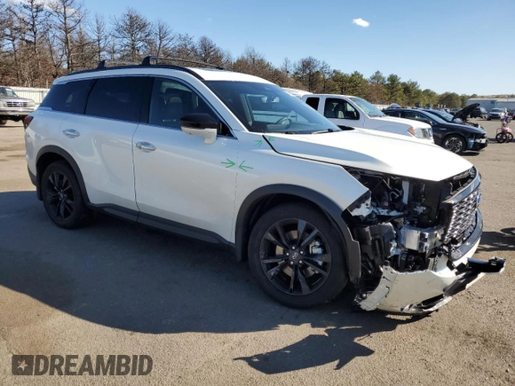2025 Infiniti QX60 Luxe with VIN 5N1AL1FS5SC338274, listed as a Copart auction lot 48479865 with 1,002 mi miles and Salvage title. Bid and sale history available at DreamBid. Image 4.