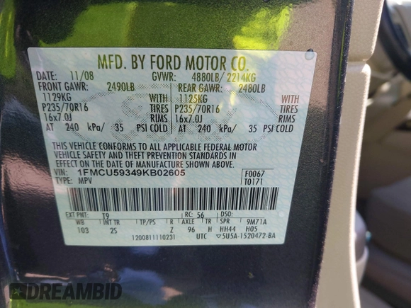 2009 Ford Escape Hybrid с VIN 1FMCU59349KB02605, выставлен на аукционе IAAI как лот 42552044 с пробегом 127 442 миль миль и . История ставок и продаж доступна на DreamBid. Изображение 9.