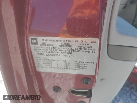 2007 Chevrolet HHR LS with VIN 3GNDA13D57S530090, listed as a Copart auction lot 53024875 with 81,149 mi miles and Salvage Title. Bid and sale history available at DreamBid. Image 13.