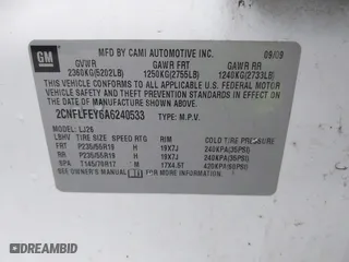 2010 Chevrolet Equinox LTZ with VIN 2CNFLFEY6A6240533, listed as a IAAI auction lot 41550960 with 168,397 mi miles. Bid and sale history available at carsss.com. Image 9.