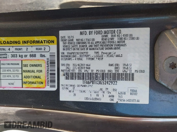 2016 Ford Mustang EcoBoost с VIN 1FA6P8TH3G5242922, выставлен на аукционе IAAI как лот 41893365 с пробегом 74 557 миль миль и . История ставок и продаж доступна на DreamBid. Изображение 9.