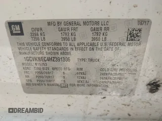 2017 Chevrolet Silverado 1500 Work Truck with VIN 1GCVKNEC4HZ391306, listed as a IAAI auction lot 42021174 with 105,252 mi miles. Bid and sale history available at carsss.com. Image 9.