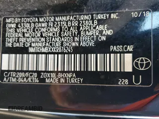 2019 Toyota C-HR XLE with VIN NMTKHMBXXKR076245, listed as a Copart auction lot 73808784 with 65,878 mi miles and Salvage Title. Bid and sale history available at DreamBid. Image 13.