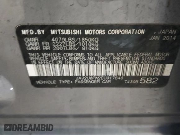 2014 Mitsubishi Lancer GT with VIN JA32U8FW2EU017646, listed as a Copart auction lot 84375994 with 161,022 mi miles and Salvage Title. Bid and sale history available at carsss.com. Image 14.