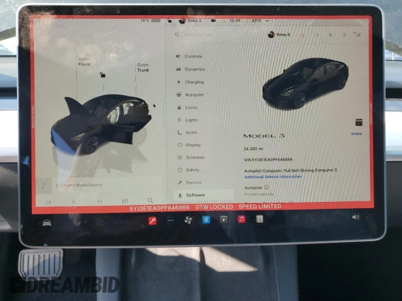 2023 Tesla Model 3 z VIN 5YJ3E1EA0PF646866, wystawiony jako Copart lot #42763275 z przebiegiem 24 382 mil mil oraz Szkoda całkowita • Salvage title. Historia ofert i sprzedaży dostępna na DreamBid. Obrazek 9.