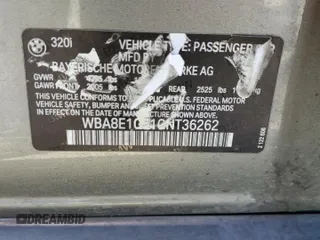 2016 BMW 3 Series 320i with VIN WBA8E1G51GNT36262, listed as a Copart auction lot 52384915 with 132,537 mi miles and Clean Title. Bid and sale history available at carsss.com. Image 12.
