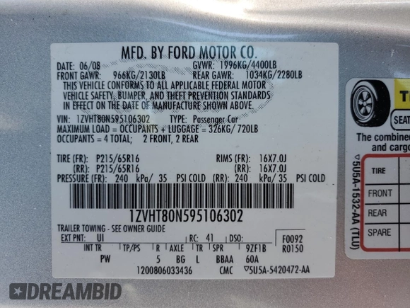 2009 Ford Mustang with VIN 1ZVHT80N595106302, listed as a Copart auction lot 45233005 with 122,399 mi miles and Salvage Title. Bid and sale history available at carsss.com. Image 14.