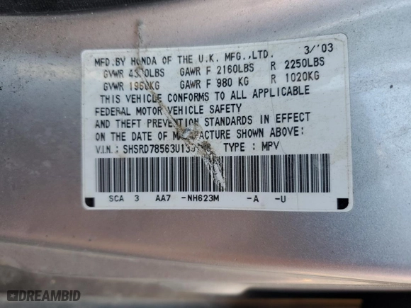 2003 Honda CR-V LX with VIN SHSRD78563U130786, listed as a Copart auction lot 77021604 with 208,065 mi miles and Salvage Title. Bid and sale history available at carsss.com. Image 13.