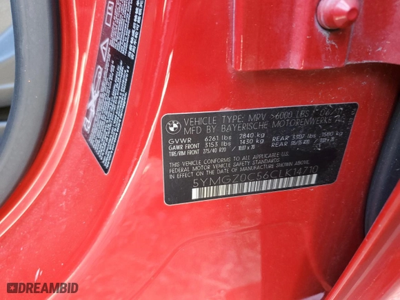 2012 BMW X6 M with VIN 5YMGZ0C56CLK14710, listed as a Copart auction lot 87038254 with 118,870 mi miles and Salvage Title. Bid and sale history available at carsss.com. Image 13.