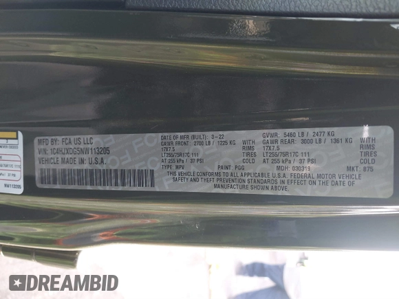 2022 Jeep Wrangler Unlimited High Tide with VIN 1C4HJXDG5NW113205, listed as a IAAI auction lot 41488724 with 30,446 mi miles and . Bid and sale history available at DreamBid. Image 9.