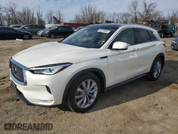 2021 Infiniti QX50 Luxe with VIN 3PCAJ5BB2MF108558, listed as a Copart auction lot 46426985 with 43,962 mi miles and Salvage Title. Bid and sale history available at DreamBid. Image 1.