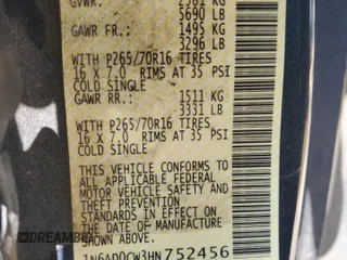 2017 Nissan Frontier SV with VIN 1N6AD0CW3HN752456, listed as a Copart auction lot 63473405 with 107,713 mi miles and Salvage title. Bid and sale history available at DreamBid. Image 12.