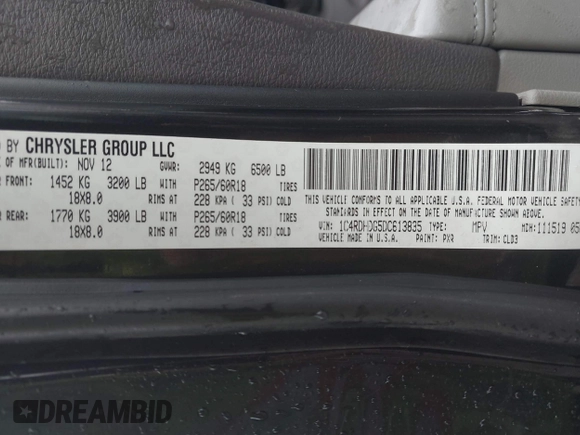 2013 Dodge Durango Crew with VIN 1C4RDHDG5DC613835, listed as a IAAI auction lot 41910643 with 155,827 mi miles and . Bid and sale history available at DreamBid. Image 9.